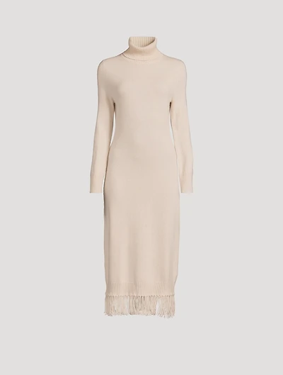 Fair Trade Cashmere Turtleneck Sweater Dress With Fringe