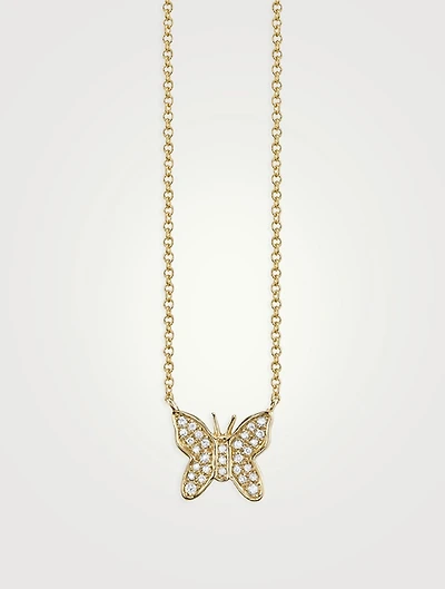 14K Gold Butterfly Necklace With Diamonds