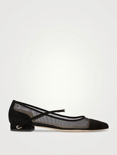 Lorenzo Mesh And Suede Ballet Flats