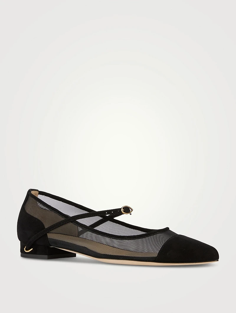 Lorenzo Mesh And Suede Ballet Flats