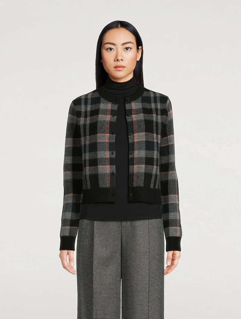 Plaid Jacquard Cashmere Cardigan