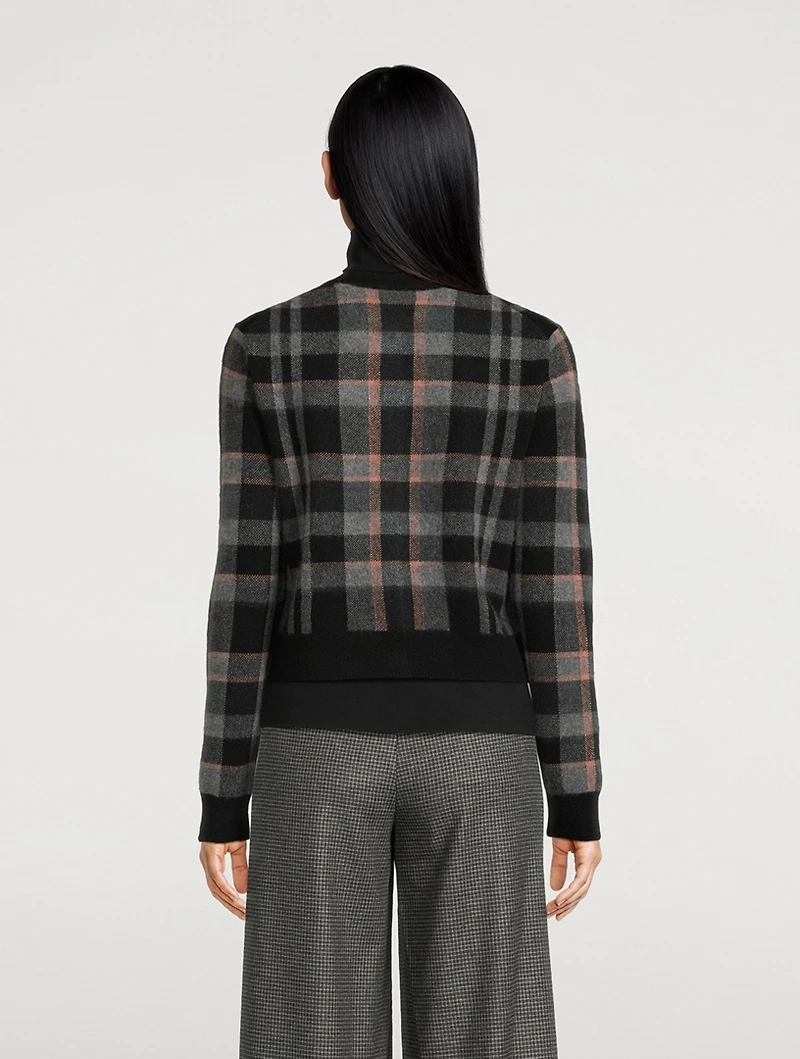 Plaid Jacquard Cashmere Cardigan