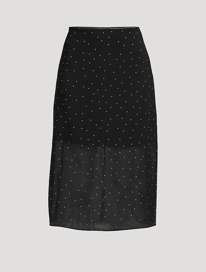 Chiffon Overlay Midi Skirt Polka Dot Print