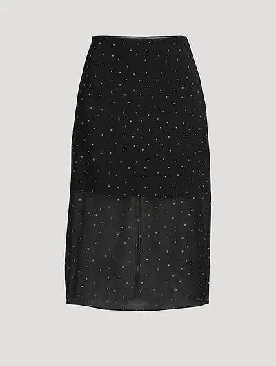 Chiffon Overlay Midi Skirt Polka Dot Print
