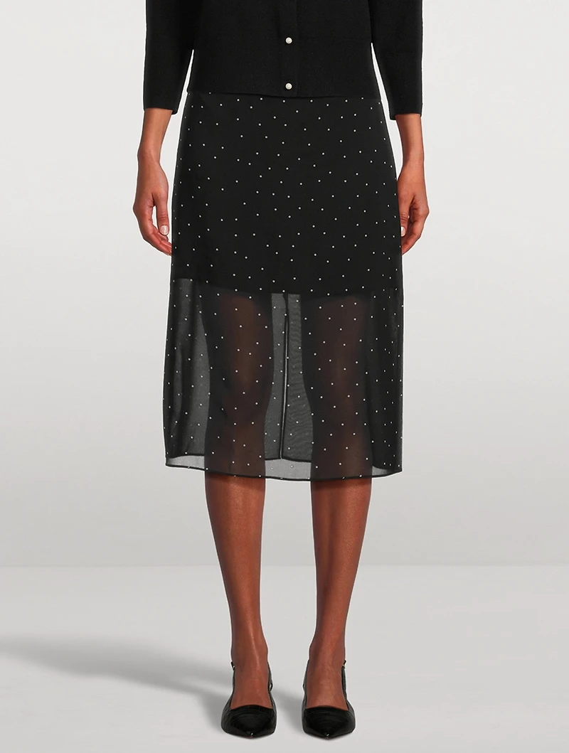 Chiffon Overlay Midi Skirt Polka Dot Print