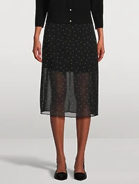 Chiffon Overlay Midi Skirt Polka Dot Print