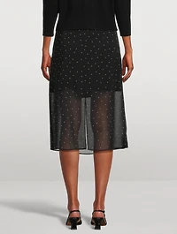 Chiffon Overlay Midi Skirt Polka Dot Print