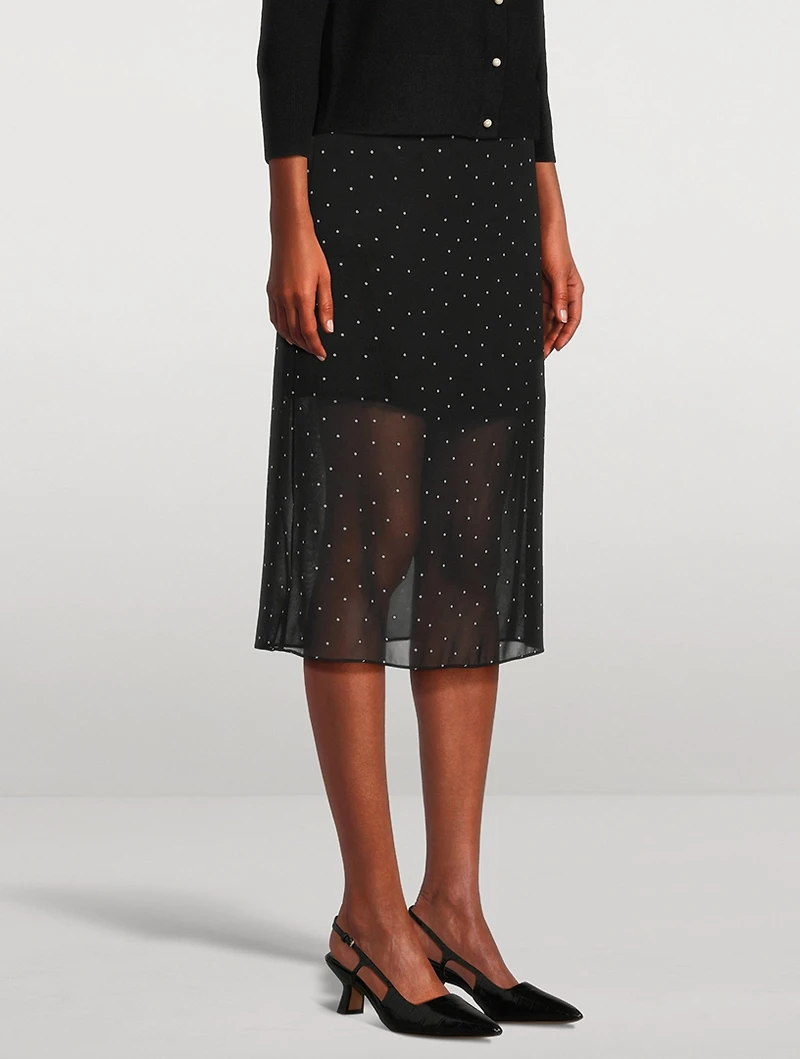 Chiffon Overlay Midi Skirt Polka Dot Print