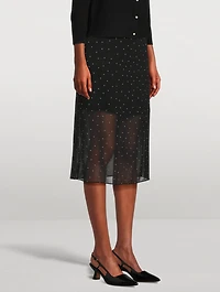 Chiffon Overlay Midi Skirt Polka Dot Print
