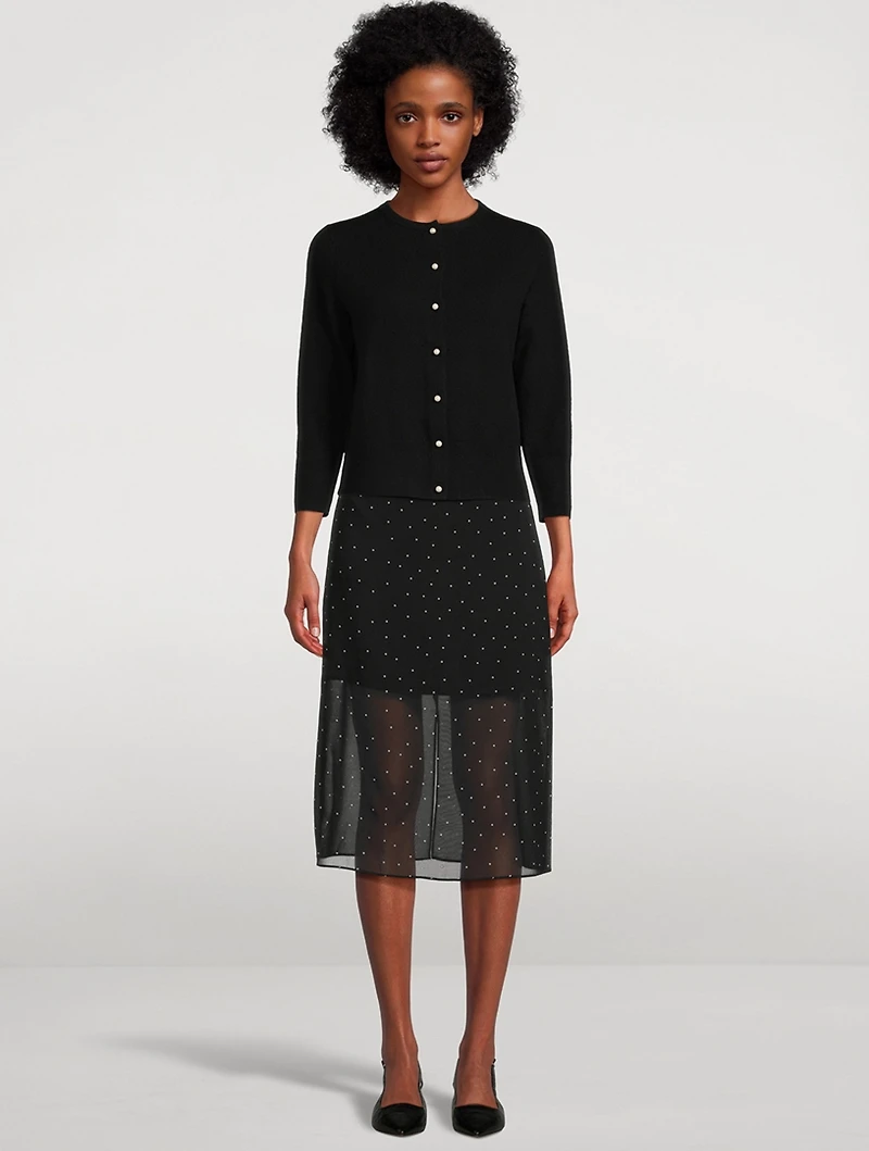 Chiffon Overlay Midi Skirt Polka Dot Print