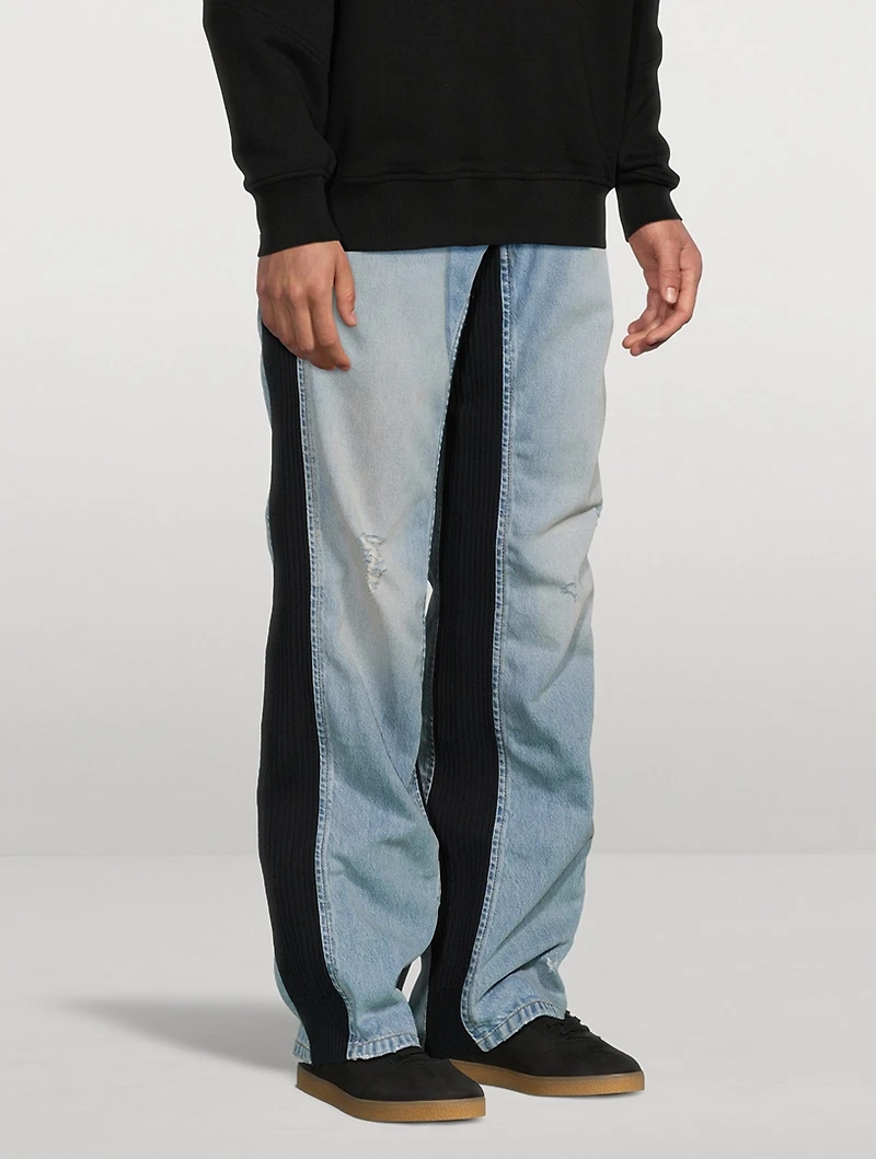 Wide-Leg Jeans With Knit Inserts
