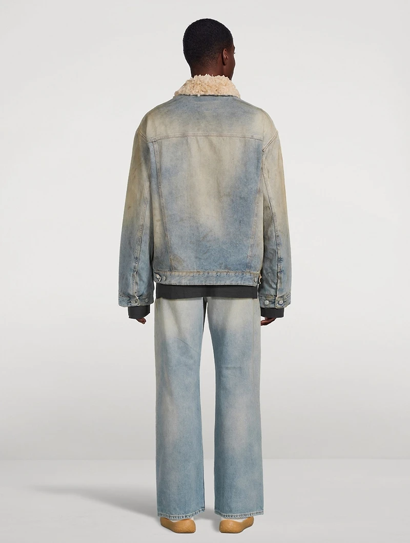 Faux Shearling-Trimmed Denim Jacket