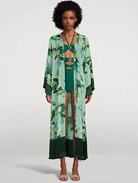 Fringe-Trimmed Robe Magnolia Print