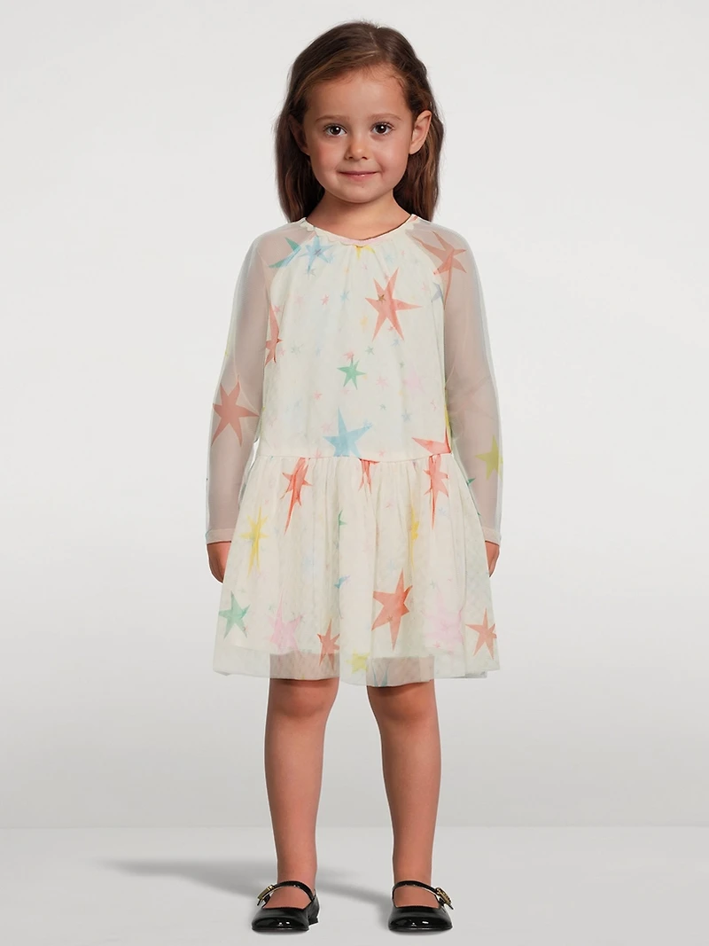 Long-Sleeve Tulle Dress Star Print