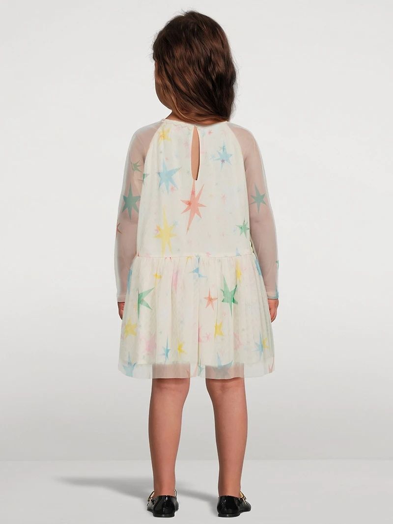 Long-Sleeve Tulle Dress Star Print