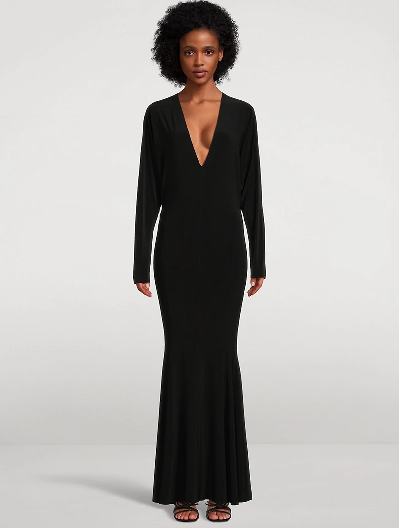 Dolman-Sleeve Fishtail Gown