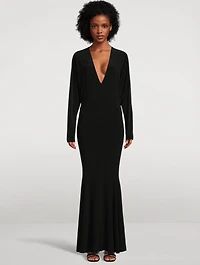Dolman-Sleeve Fishtail Gown