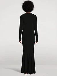Dolman-Sleeve Fishtail Gown