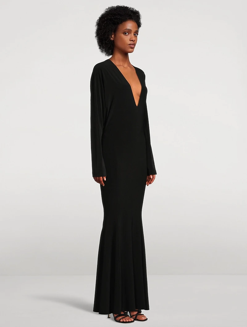 Dolman-Sleeve Fishtail Gown