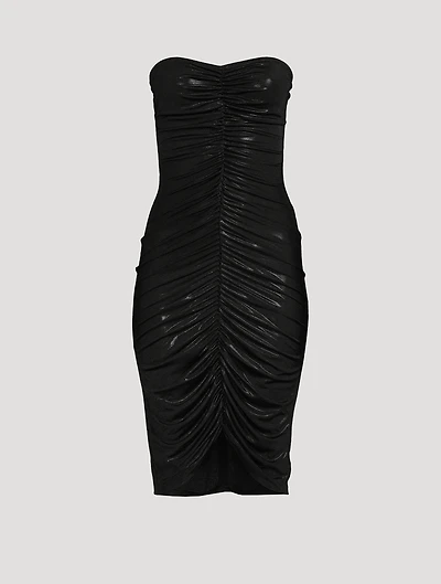 Strapless Shirred Midi Dress