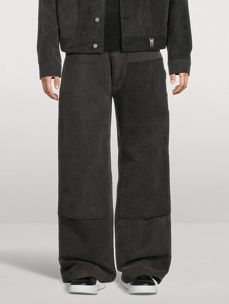 Wide-Leg Denim Carpenter Pants