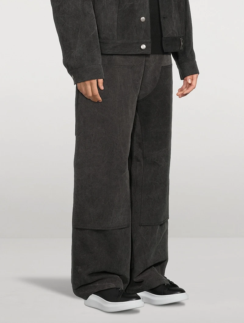 Wide-Leg Denim Carpenter Pants