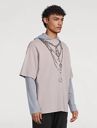 Layered Mesh Hooded T-Shirt