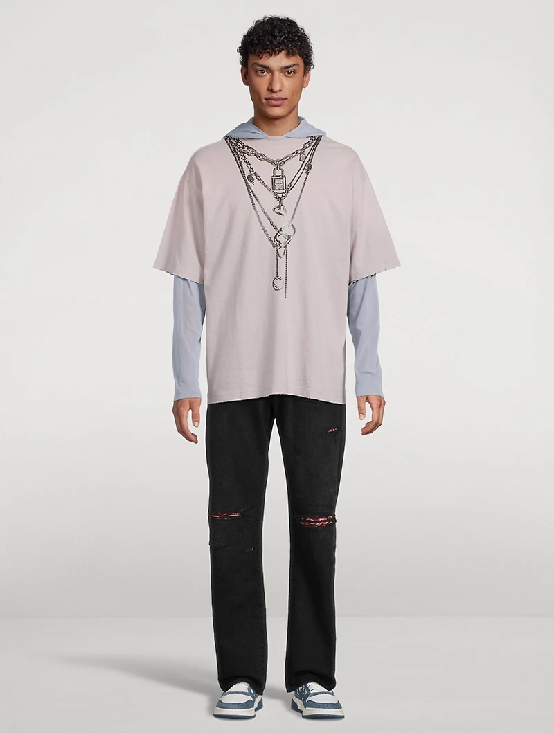 Layered Mesh Hooded T-Shirt