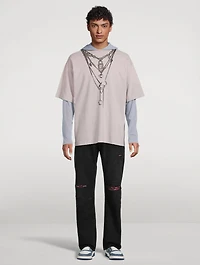 Layered Mesh Hooded T-Shirt