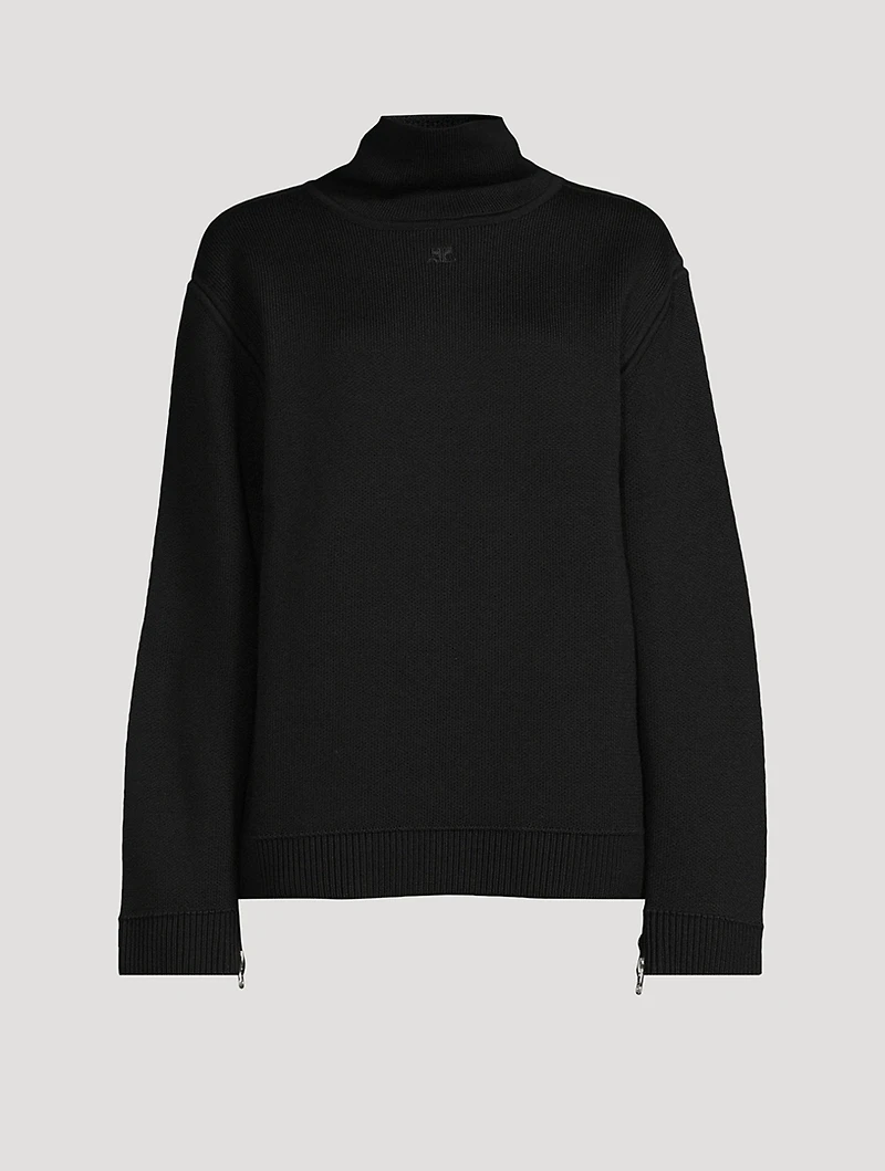 Zipper-Trimmed Mockneck Sweater