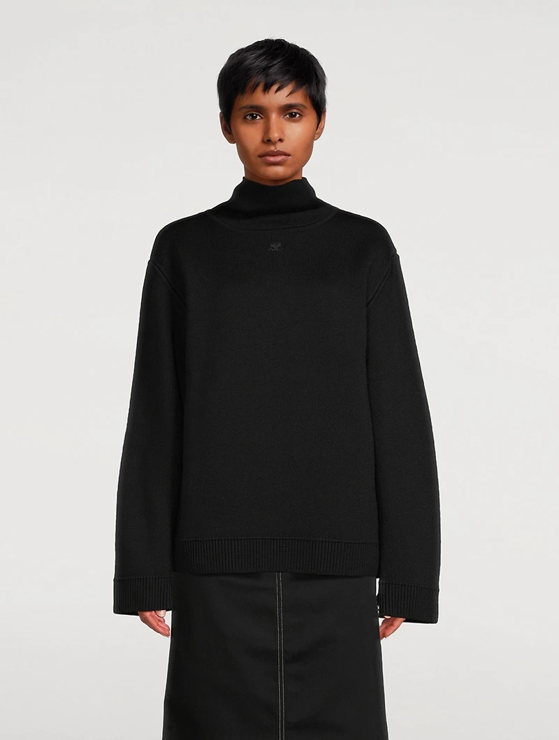 Zipper-Trimmed Mockneck Sweater