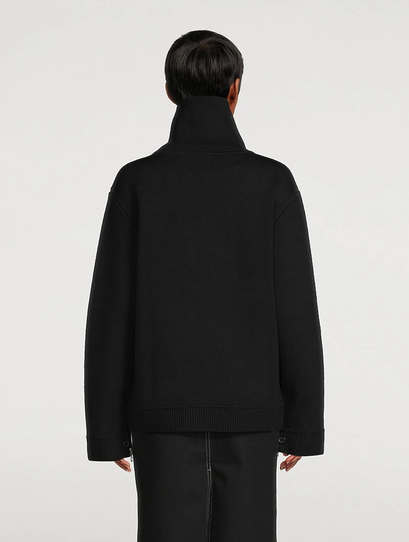 Zipper-Trimmed Mockneck Sweater