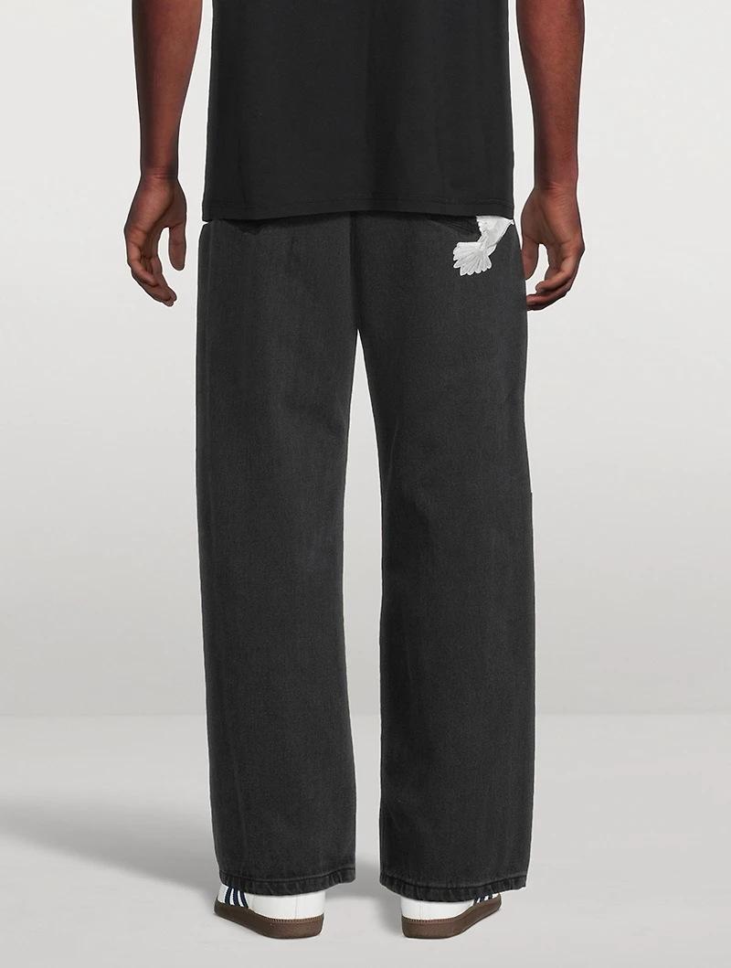 Embroidered Dove Baggy Jeans