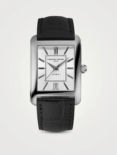 Classics Carrée Automatic Stainless Steel Watch With Croc-Embossed Leather Strap