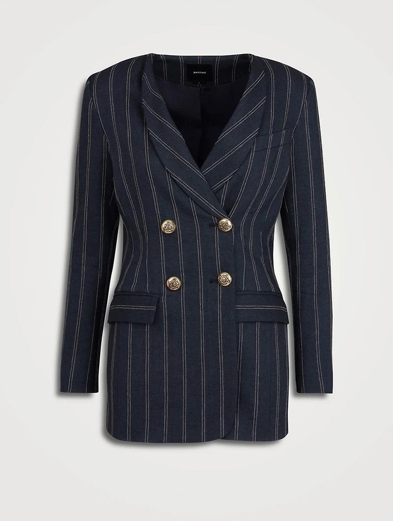 Double-Breasted Blazer Stripe Print