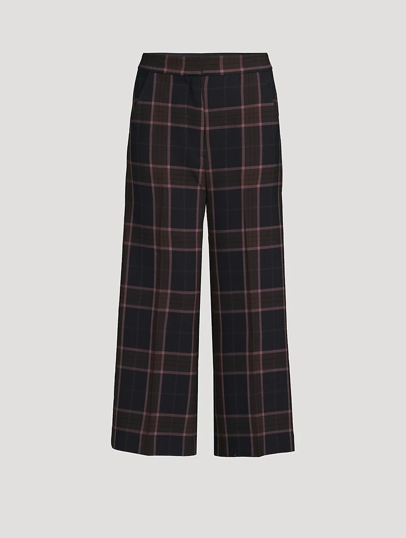 Wide-Leg Culottes Plaid Print