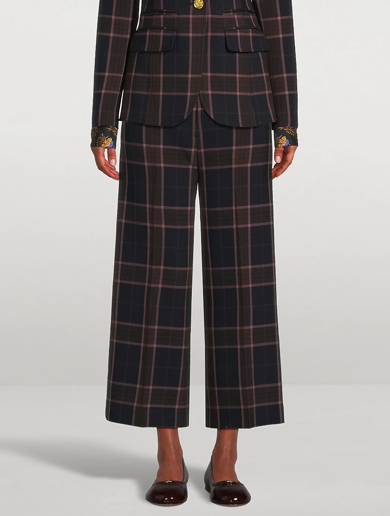 Wide-Leg Culottes Plaid Print