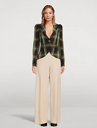 Puff-Sleeve Blazer Plaid Print