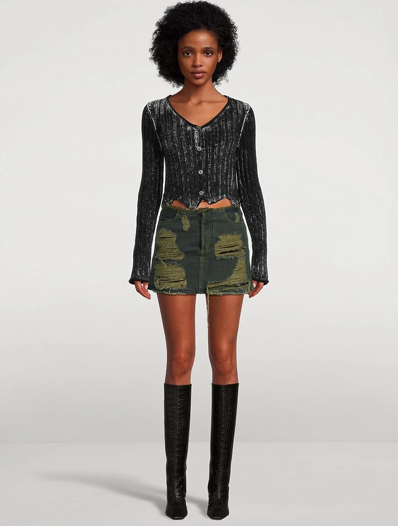 Distressed Denim Mini Skirt