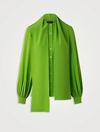 Silk Crêpe Scarf-Neck Blouse