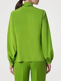 Silk Crêpe Scarf-Neck Blouse