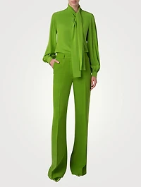 Silk Crêpe Scarf-Neck Blouse