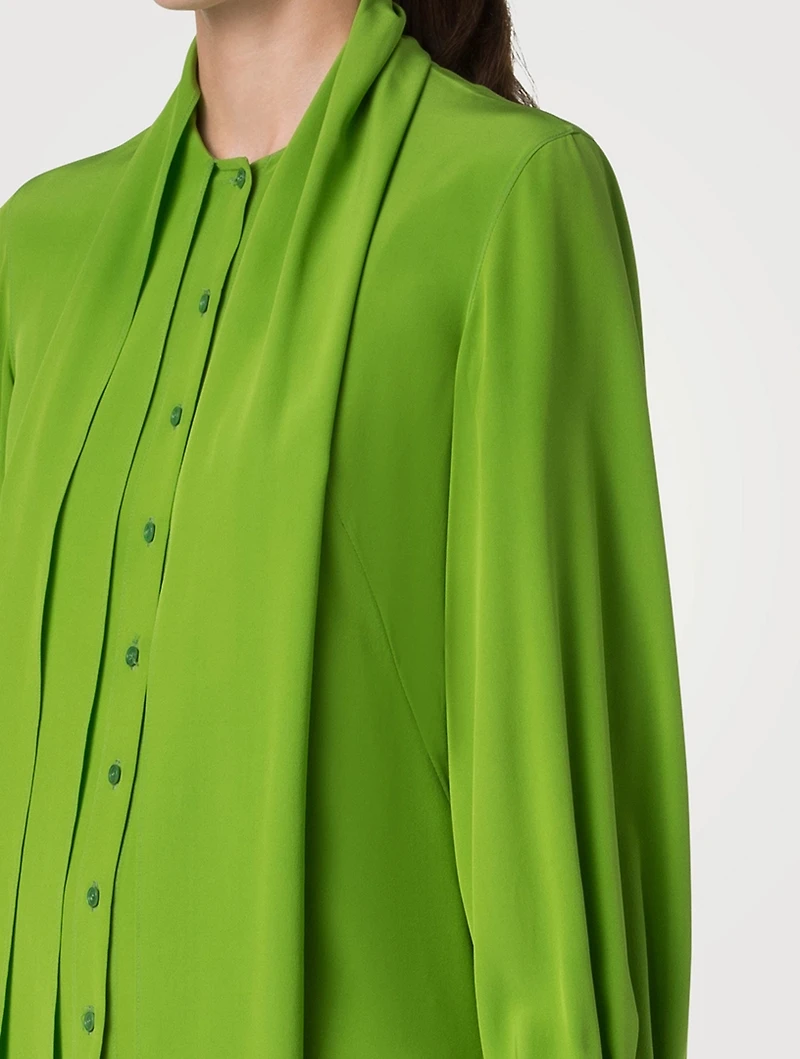 Silk Crêpe Scarf-Neck Blouse
