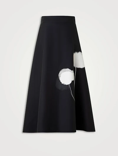 Dandelion Printed Cotton Silk Double-Face Midi Skirt