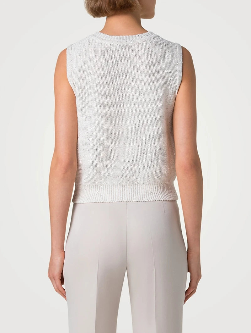 Micro-Sequined Knit Sleeveless Top