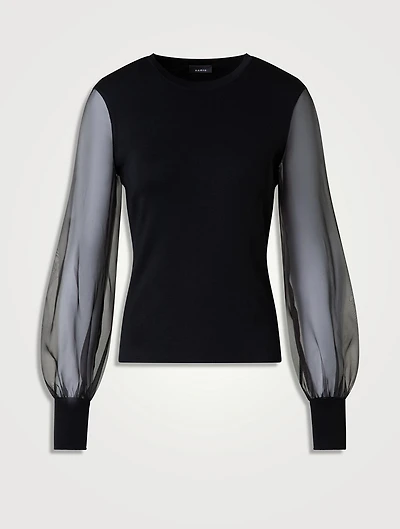 Organza-Sleeve Sweater