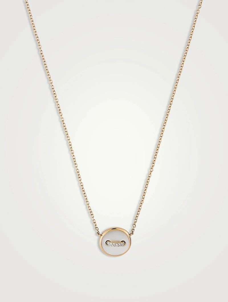 Pom Pom Dot 18K Rose Gold Necklace With Mother-Of-Pearl And Diamonds