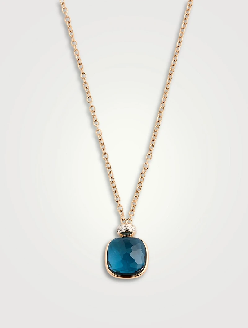 Nudo 18K White And Rose Gold Necklace With Blue Topaz And Diamonds