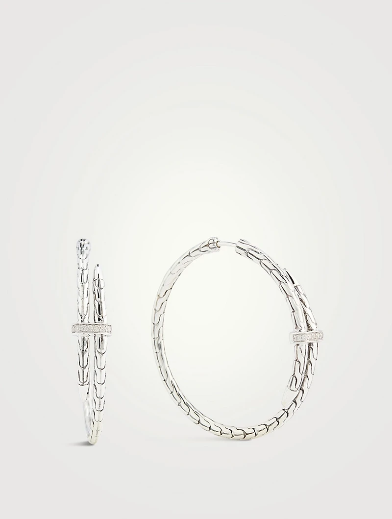 Spear Sterling Silver Hoop Earrings With Diamonds