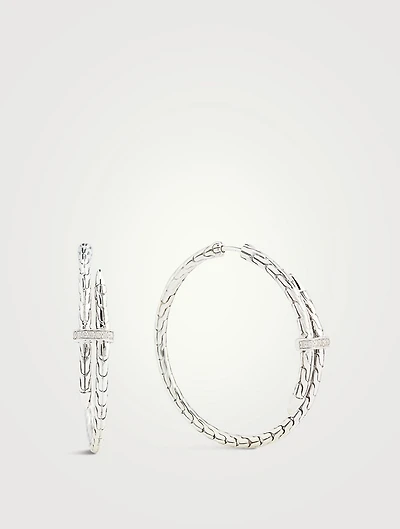 Spear Sterling Silver Hoop Earrings With Diamonds